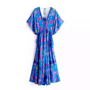 Blue Lovebirds Design Maxi Dress